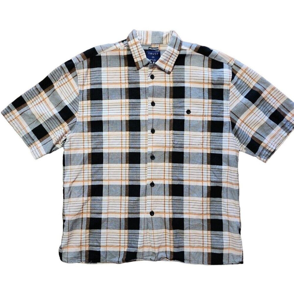 Trust Men's Short Sleeve Button Down Plaid Shirt made of Linen Blend Size 2XL